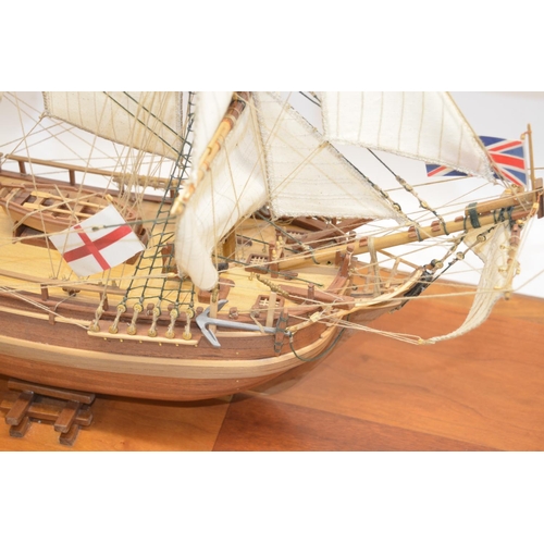 88 - Large well built wooden plank on frame model of HMS Bounty (unpainted). Model length from tip of bow... 