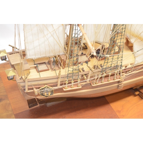 88 - Large well built wooden plank on frame model of HMS Bounty (unpainted). Model length from tip of bow... 