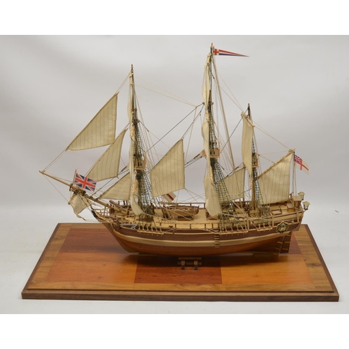 88 - Large well built wooden plank on frame model of HMS Bounty (unpainted). Model length from tip of bow... 