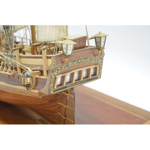 88 - Large well built wooden plank on frame model of HMS Bounty (unpainted). Model length from tip of bow... 