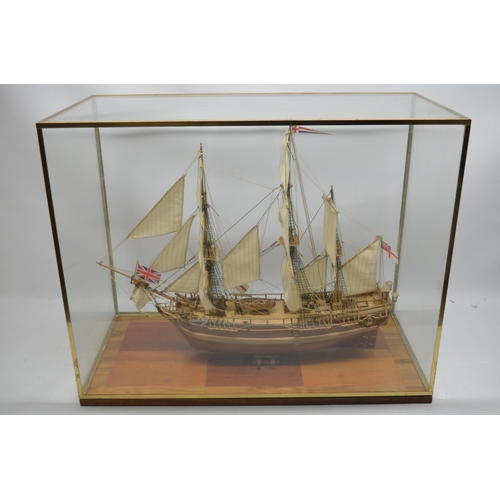 88 - Large well built wooden plank on frame model of HMS Bounty (unpainted). Model length from tip of bow... 