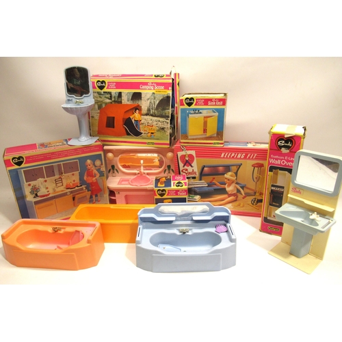 109 - Sindy Keeping fit gym set and other vintage Sindy furniture and gift sets including camping scene et... 