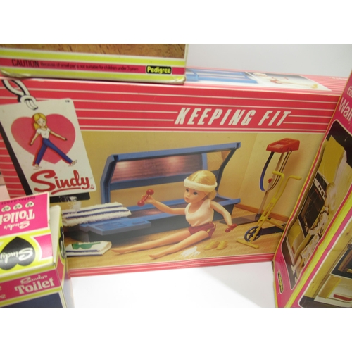 109 - Sindy Keeping fit gym set and other vintage Sindy furniture and gift sets including camping scene et... 