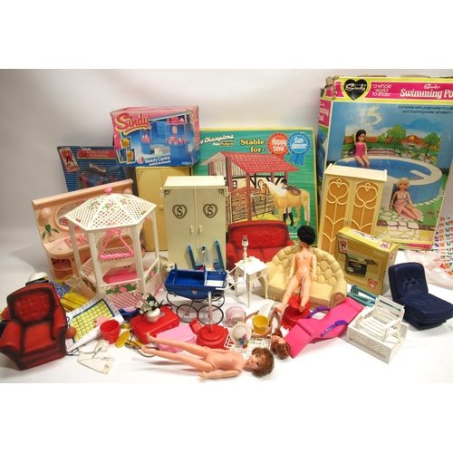 112 - Large collection of mostly Sindy related items including a Sindy swimming pool, gazebo, Sindy style ... 