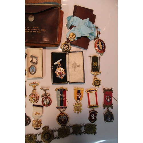 479 - Extremely large collection of Masonic items.  Jewels from various Lodges, Regalia, Sashes, Ritual bo... 