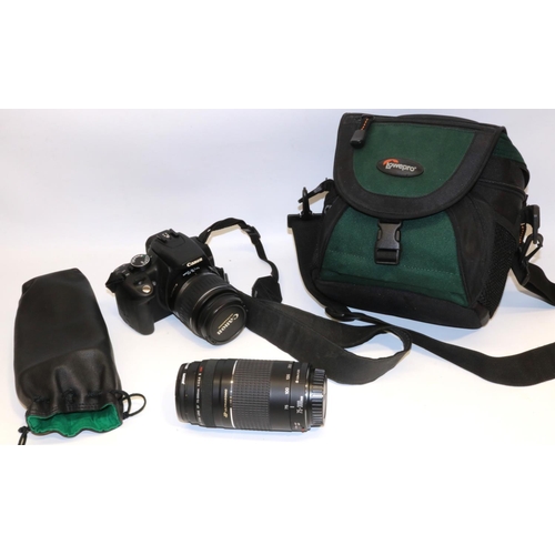 240 - Canon EOS 350D camera body, Canon EF 75-300mm f/4-5.6 III USM zoom lens, Canon EFS 18-55mm lens, and... 