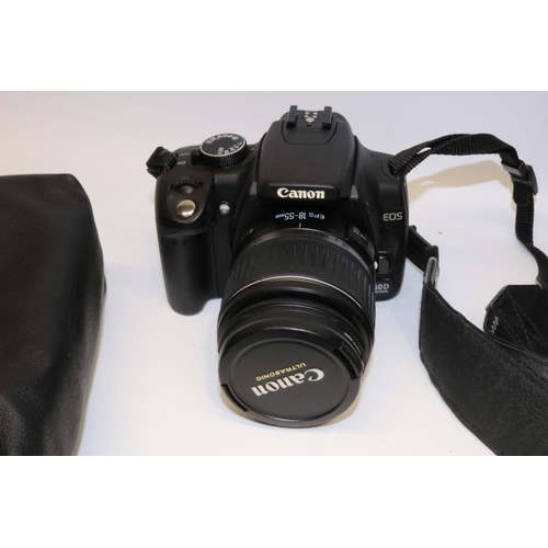 240 - Canon EOS 350D camera body, Canon EF 75-300mm f/4-5.6 III USM zoom lens, Canon EFS 18-55mm lens, and... 