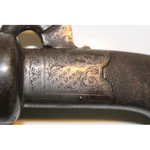 37 - Early C19th four barrel percussion pepperbox pistol by James Almond of White Lane, Chapletown, retra... 