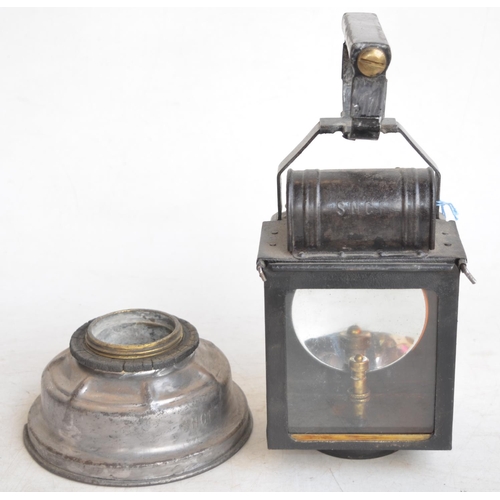 645 - Albert Butine SNCF French railway carbide lantern, circa 1920-30s. Fixed carry handle, stamped top a... 