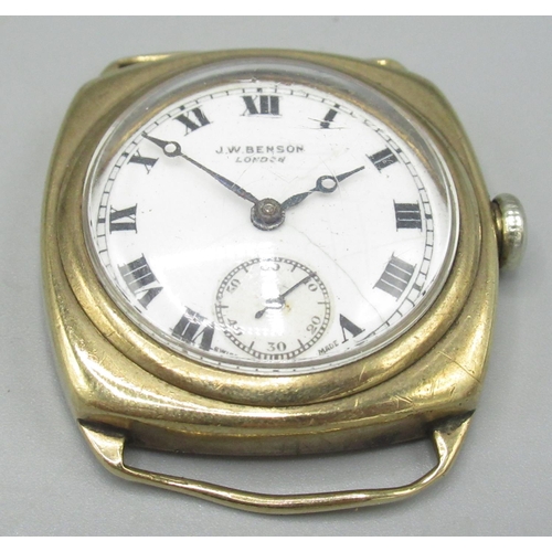 1232 - Borgel Swiss retailed by J. W. Benson gold cushion cased semi hermetic wristwatch, signed white enam... 