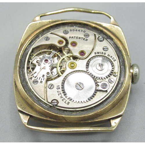 1232 - Borgel Swiss retailed by J. W. Benson gold cushion cased semi hermetic wristwatch, signed white enam... 