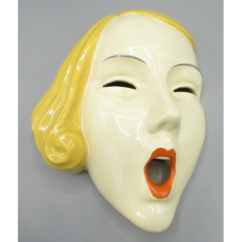 Royal Dux - A large `Screamer` face mask, model 14385, with blonde hair, printed Czechoslovakian mark to the interior back, L28cm