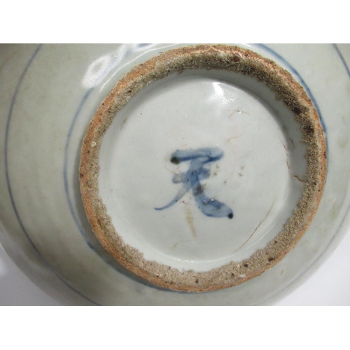 167 - Three large Chinese Ming period blue and white pottery plates, 1 with mark to base, Max D33.4cm