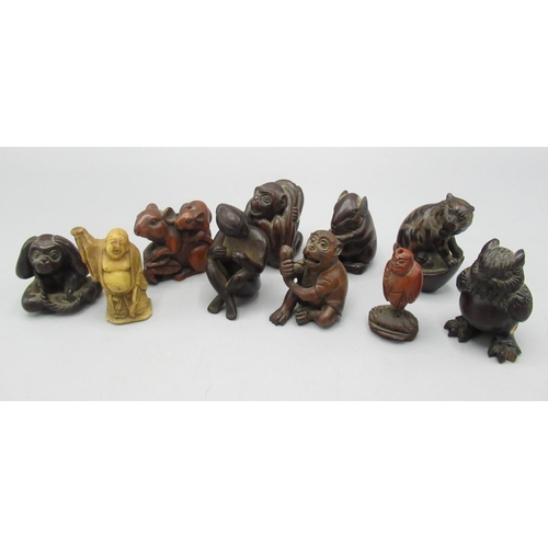 76 - Collection of Netsuke inc. Monkeys, Mice, Owls, etc. (10)