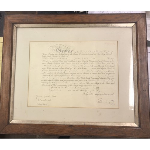 590A - Framed WW1 Commission Certificate awarded to 2nd Lt. James Dowell Todd on the 12th June 1915 64cm x ... 