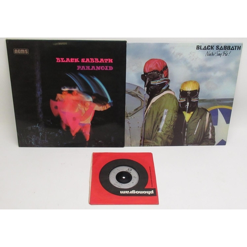 938 - Black Sabbath LPs and 45 Rpm - Paranoid (NEL 6003), Never Say Die! (9102 751) and Never Say Die/She'... 