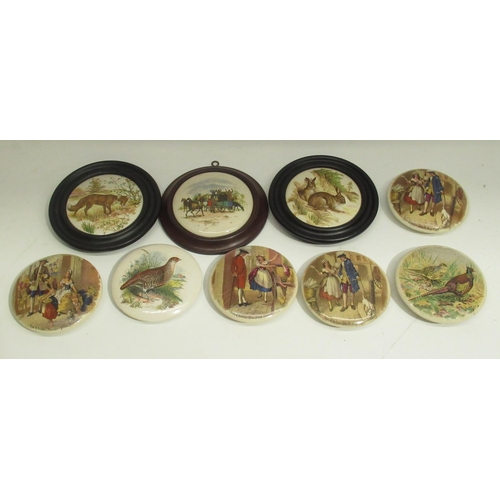 263 - Nine C19th and later Pratt ware pot lids some framed, part Royal Doulton Merryweather dinner service... 