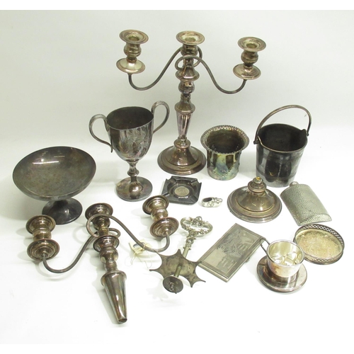 264 - C20th EPNS The Frank Hughes Trophy cup H24cm, pair of late C20th neoclassical EPNS candelabra and ot... 