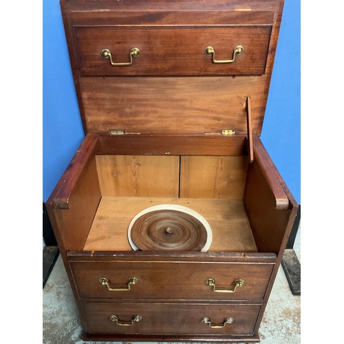 184 - C19th mahogany commode chest, with hinged top and faux three drawer front, on bracket feet, W64cm D4... 