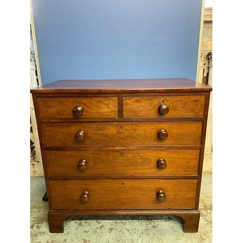 177 - George 1V mahogany chest of two short and three long drawers with turned wood handles on bracket fee... 