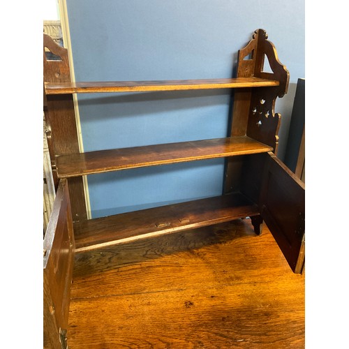 181 - Victorian oak two door wall rack W62cm H65cm and a similar cupboard, (2)