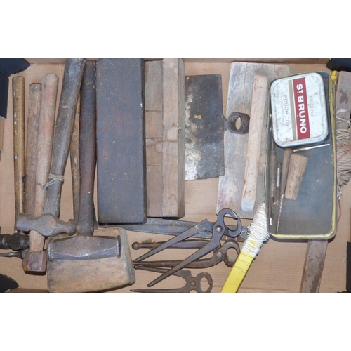 941 - Collection of blacksmiths tools, tongs etc and other hand tools. Qty, 5 boxes