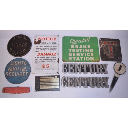 944 - Collection of vintage metal signs to include Churchill Brake Testing Station 29.7x22.8cm (painted, n... 