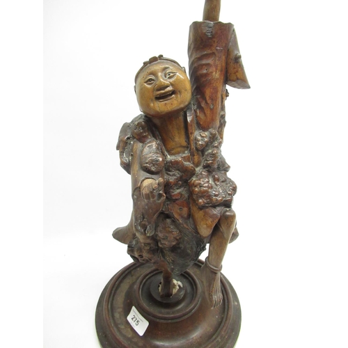 275 - Late C19th Chinese root carving of a dancing musician on later base H47cm