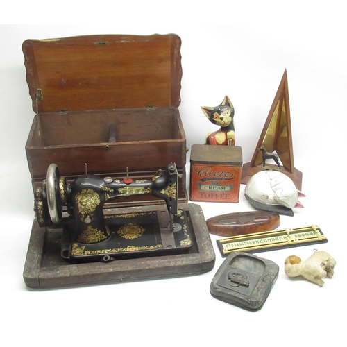 278 - Jones hand operated sewing machine in in japanned finish with painted decoration no. 268473 in match... 