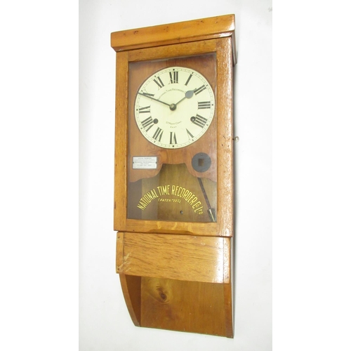 288 - National Time Recorder Co., mid C20th beech wall clock W35 D19cm H91cm