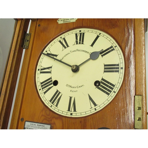 288 - National Time Recorder Co., mid C20th beech wall clock W35 D19cm H91cm