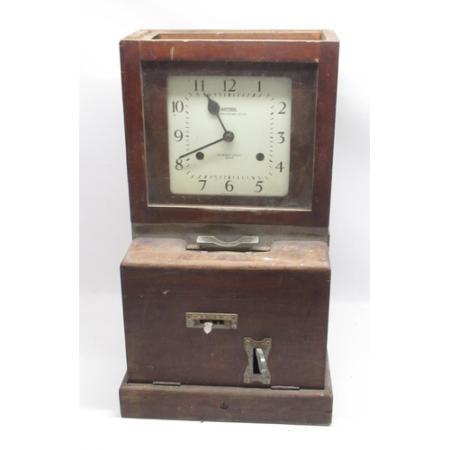 289 - National Time Recorder Co., mid C20th oak clocking in clock, another National Time Recorder Co. cloc... 