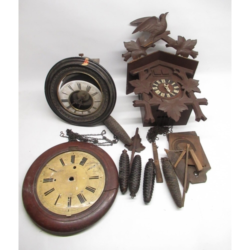 294 - C20th Black Forest cuckoo clock with triple weight driven movement and an early C20th continental po... 