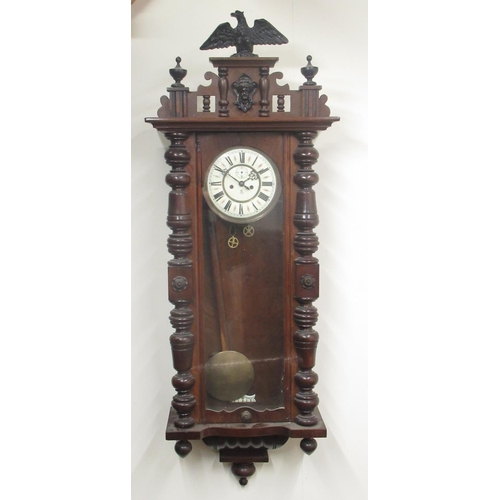 297 - Gustav Becker - early C20th walnut Vienna wall clock, eagle pediment over full length glazed door fl... 