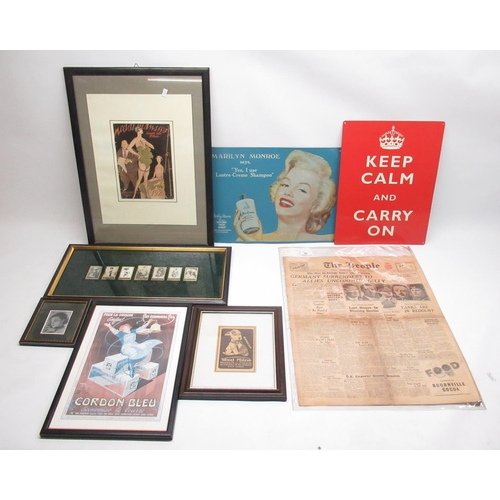 99 - 'Keep Calm and Carry On' and , Marilyn Monroe Lustre-Cream Shampoo tin signs, other advertising prin... 