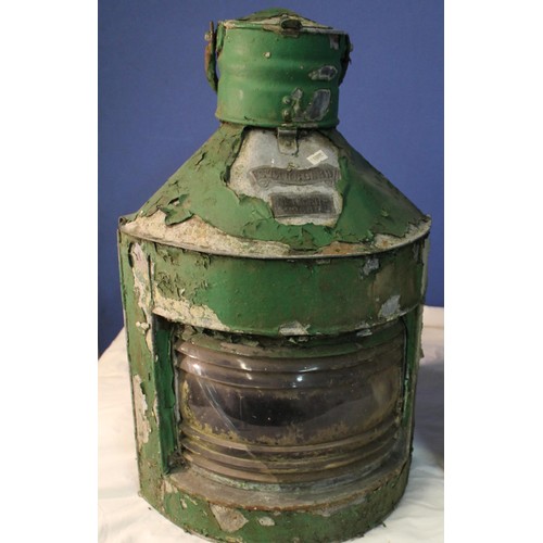 629A - Large vintage starboard ships lantern made in aluminium with remnants of original green paint and br... 