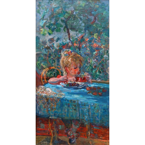 1342 - Constantin Terechkovitch (Russian 1902-1978); Child eating fruit at a table in a garden landscape, o... 