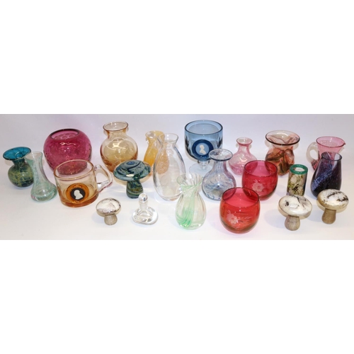 393 - Collection of late C20th art glass, incl. a small Val St Lambert vase, Orrefors scent bottle, two We... 