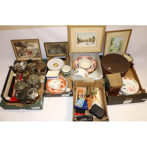 403 - Group of misc. collectables, incl. EPNS teaware, pewter coffee pot, ceramics, prints, Wade Whimsies,... 