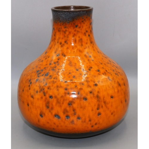 408 - Guy Sydenham for Poole Pottery - bulb form vase, orange reactive glaze over dark clay body, GS mark,... 