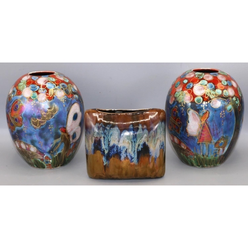 420 - Anita Harris Art Pottery - three vases, incl. two decorated with butterflies and fairies, max. H15cm... 