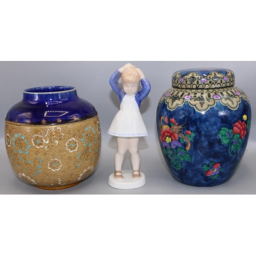 422 - Keeling & Co Losol Ware 'Magnolia' ginger jar and cover, H17.5cm; Bing & Grondahl  figure of a girl ... 