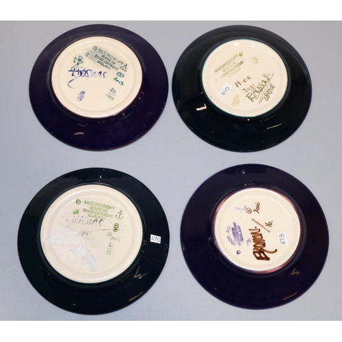 644 - Moorcroft Pottery: four pin dishes/coasters designed and signed by Emma Bossons - 'New Dawn' dated 2... 