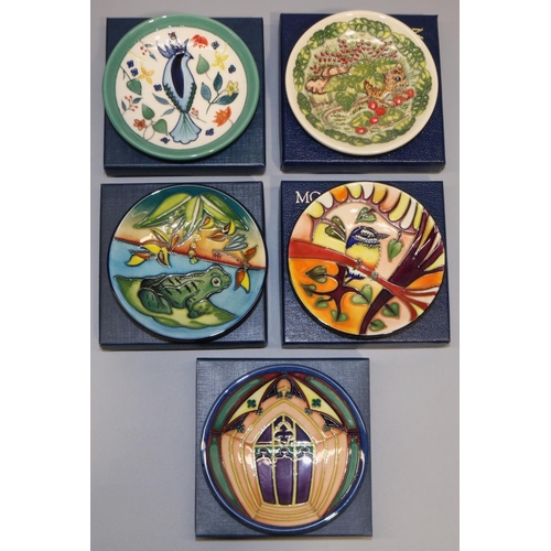 673 - Moorcroft Pottery: five MCC Moorcroft Collectors Club pin dishes/coasters - church window design by ... 