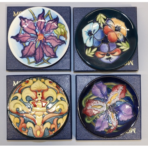 676 - Moorcroft Pottery: four MCC Moorcroft Collectors Club pin dishes/coasters - 'Regency Crown', open da... 