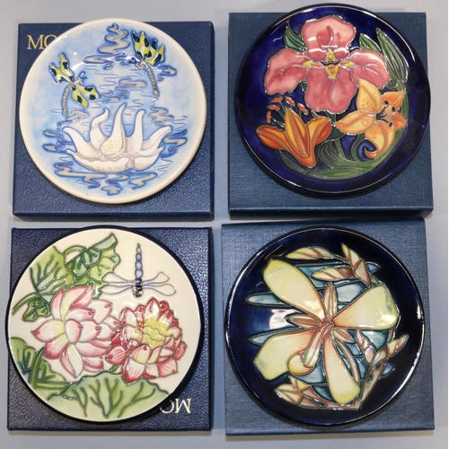 678 - Moorcroft Pottery: four MCC Moorcroft Collectors Club pin dishes/coasters - 'Heiwana Dragonfly', dat... 