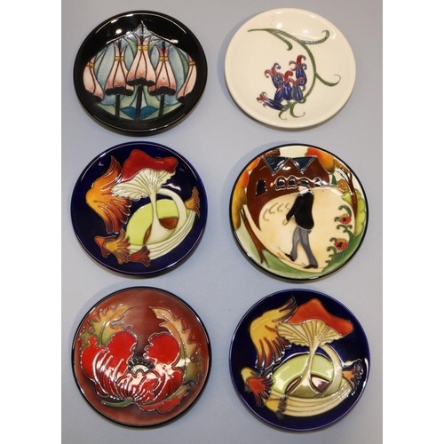 707 - Moorcroft Pottery: six pin dishes/coasters, designed by Kerry Goodwin - 'The Walk', 2013; 'Pride', 2... 