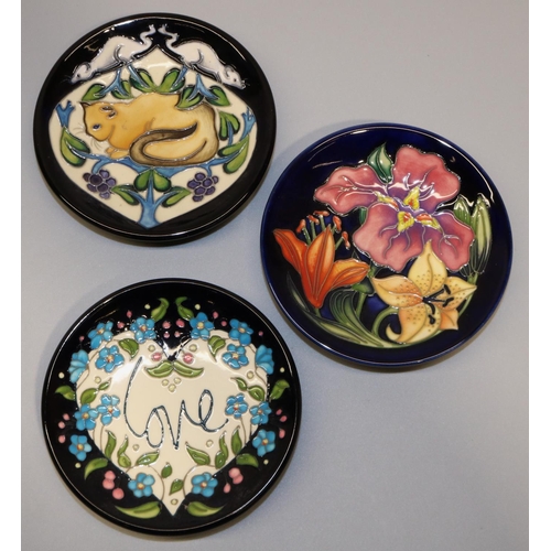 715 - Moorcroft Pottery: three pin dishes/coasters, designed and signed by Rachel Bishop,  - 'Siam', 2013;... 