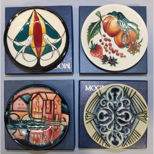 666 - Moorcroft Pottery: four trial pin dishes/coasters - 'Melody' design trial designed by Sian Leeper, d... 