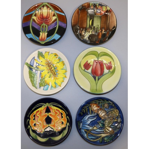 669 - Moorcroft Pottery: six MCC Moorcroft Collectors' Club pin dishes/coasters - 'Glory Lily' signed by A... 